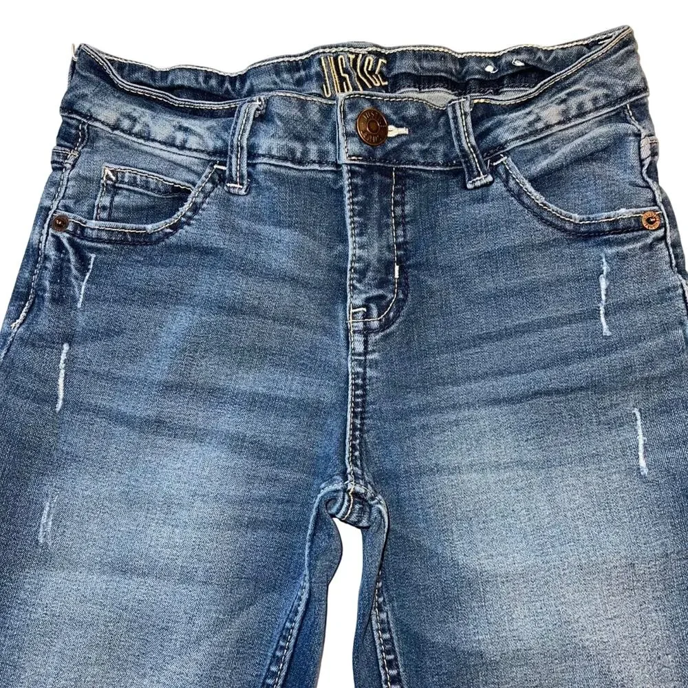 Justice Girls Denim Blue Jeans Skinny Jeans Mid Rise Distressed Mid Wash Size 12